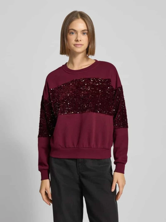 Zdjęcie produktu Bluza o kroju regular fit z mieszanki bawełny z cekinami model ‘NANCY’ Pieces Bordowy