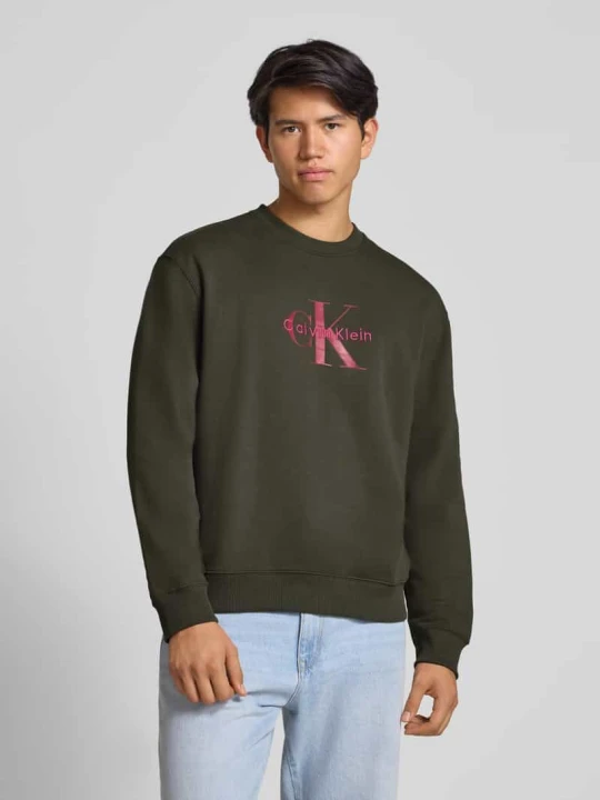 Zdjęcie produktu Bluza o kroju regular fit z nadrukiem z logo model ‘Terry’ Calvin Klein Jeans Oliwkowy