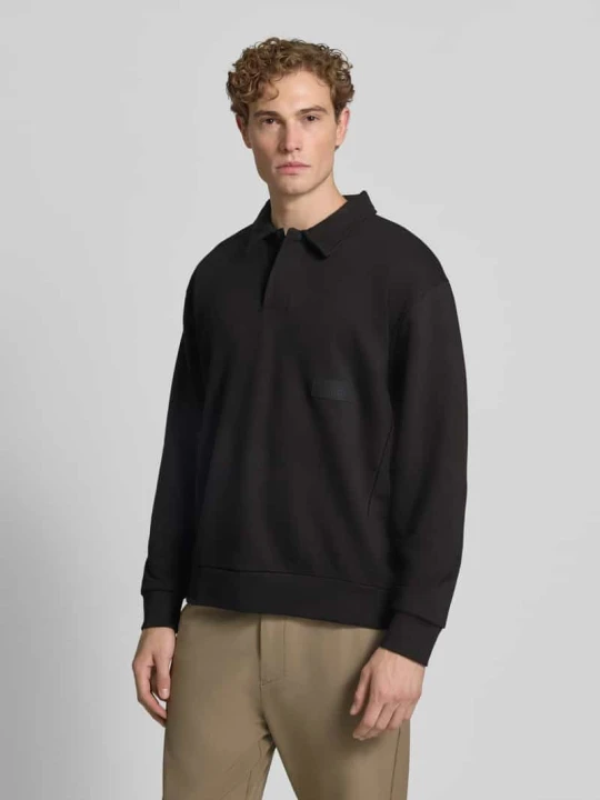 Zdjęcie produktu Bluza o kroju relaxed fit z mieszanki bawełny model 'SW_Placket Polo' Boss Czarny