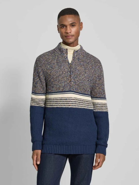 Zdjęcie produktu Bluza o kroju slim fit z kołnierzem i efektem dzianiny model ‘Mouline’ RAGMAN Granatowy