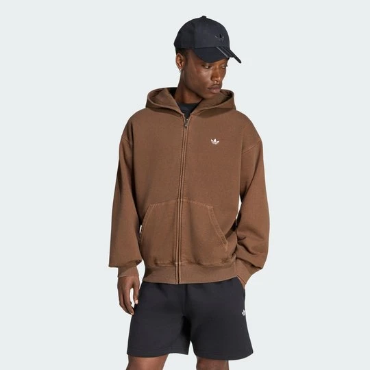 Zdjęcie produktu BLUZA O LUŹNYM KROJU Z KAPTUREM I SUWAKIEM NA CAŁEJ DŁUGOŚCI TREFOIL ESSENTIALS WASHED Adidas Preloved Brown