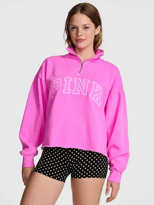 Zdjęcie produktu Bluza o prostym kroju z krótkim zamkiem Campus Fleece Victoria's Secret Różowy