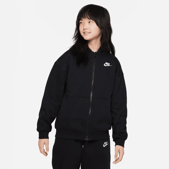 Zdjęcie produktu Bluza oversize z kapturem i zamkiem na całej długości dla dużych dzieci Nike Club Fleece - Czerń