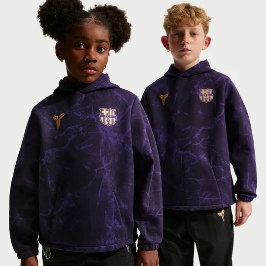 Zdjęcie produktu Bluza piłkarska z kapturem dla dużych dzieci Kobe FC Barcelona (wersja wyjazdowa) - Czerń Nike