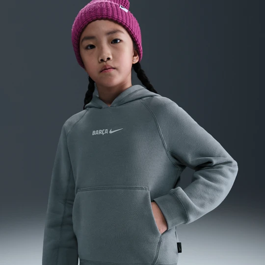 Zdjęcie produktu Bluza piłkarska z kapturem nierozpinana dla dużych dzieci Nike FC Barcelona Air - Szary