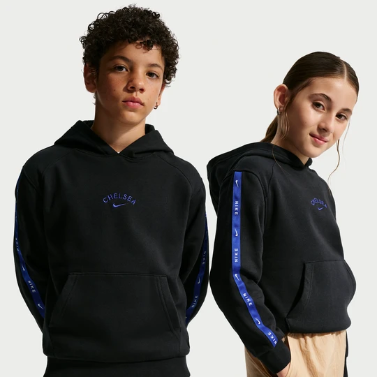 Zdjęcie produktu Bluza piłkarska z kapturem z dzianiny dla dużych dzieci Nike Chelsea FC City Side - Czerń
