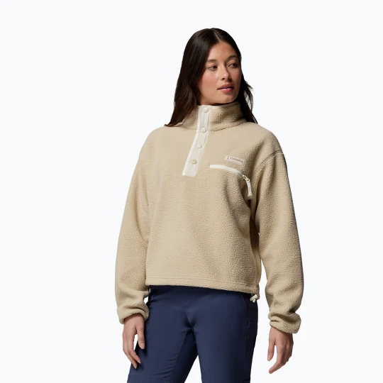 Zdjęcie produktu Bluza polarowa damska Columbia Helvetia II Cropped Half Snap Fleece ancient fossil / dark stone / chalk Beżowy
