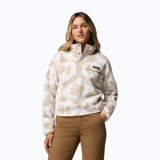 Zdjęcie produktu Bluza polarowa damska Columbia Helvetia II Printed Cropped Half Snap seasalt / sprayflower Biały
