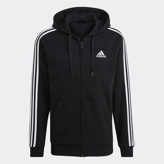 Zdjęcie produktu Bluza polarowa Essentials z kapturem i suwakiem na całej długości oraz 3 paskami Adidas czarny