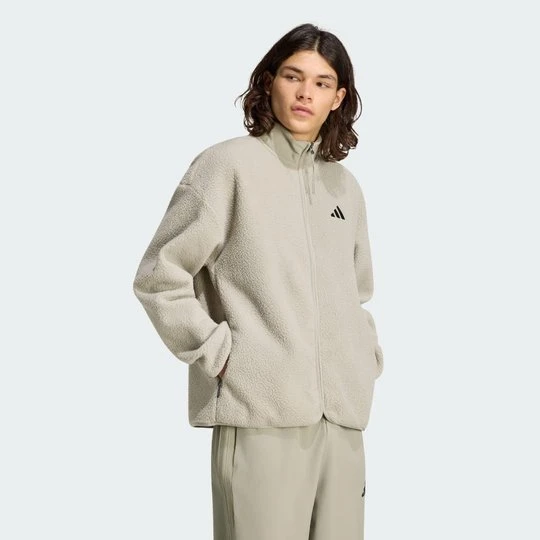 Zdjęcie produktu Bluza polarowa z wysokim włosiem i suwakiem na całej długości z 3 paskami City Tech Adidas Silver Pebble