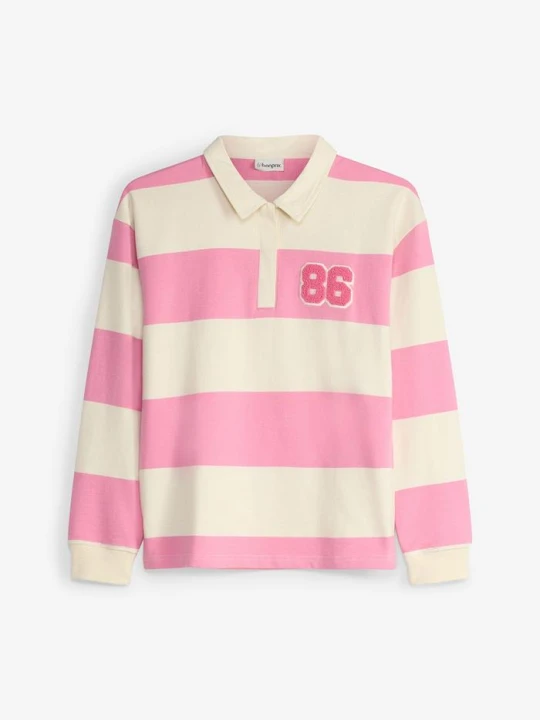 Zdjęcie produktu Bluza polo z czystej bawełny organicznej BonPrix różowy