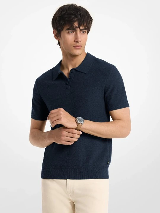 Zdjęcie produktu Bluza polo z krótkim rękawem z mieszanki bawełny boucle Michael Kors PÓŁNOC (Niebieski)