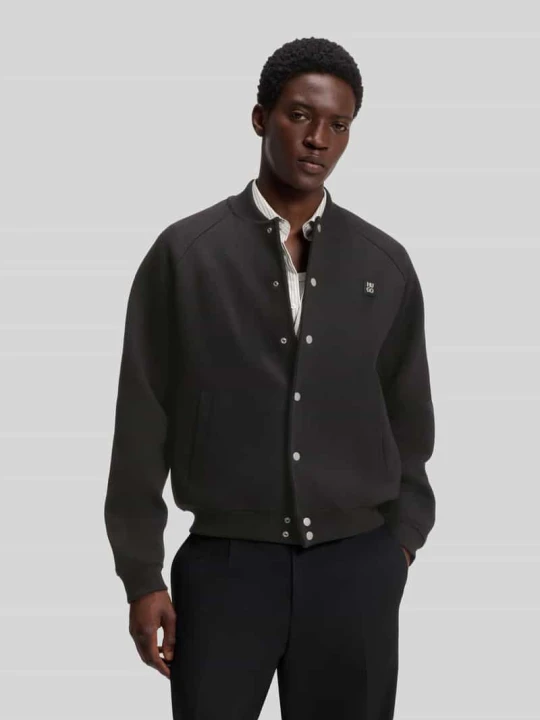 Zdjęcie produktu bluza rozpinana o kroju oversized z mieszanka bawełny model 'Dabins' Hugo Czarny