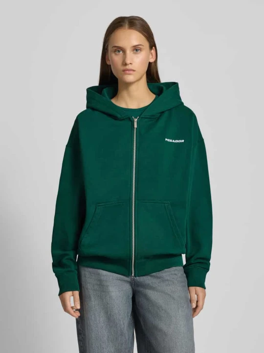 Zdjęcie produktu Bluza rozpinana o kroju oversized z wyhaftowanym logo model ‘Clarita’ Pegador Ciemnozielony