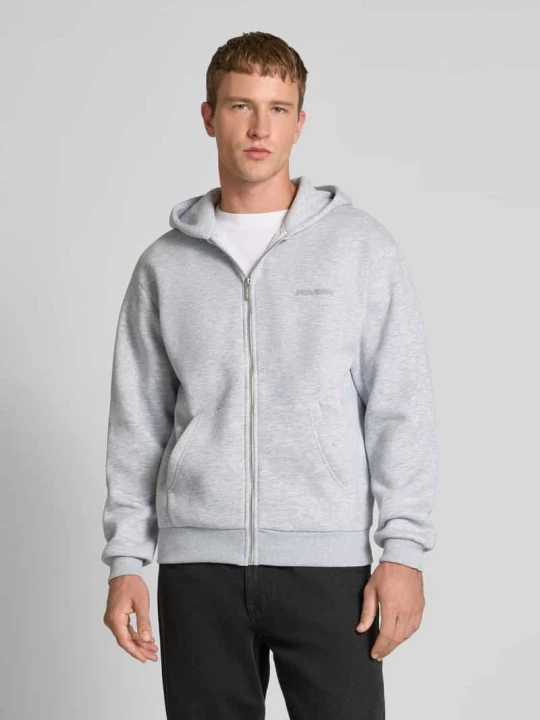 Zdjęcie produktu Bluza rozpinana o kroju regular fit z aplikacją z logo REVIEW Jasnoszary melanż