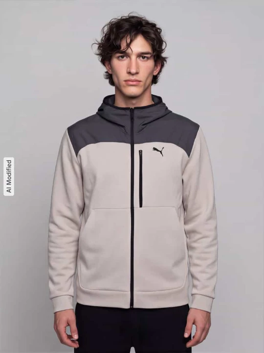 Zdjęcie produktu bluza rozpinana o kroju regular fit z mieszanki bawełny model 'PUMATECH' Jasnoszary
