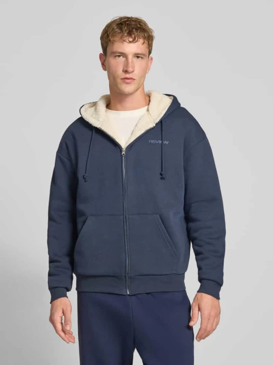 Zdjęcie produktu Bluza rozpinana o kroju regular fit z mieszanki bawełny z podszewką ze sztucznego kożuszka REVIEW Granatowy