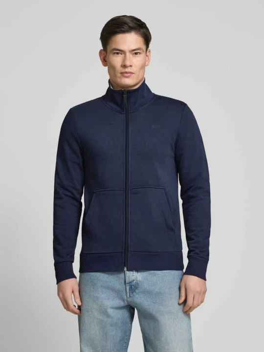 Zdjęcie produktu Bluza rozpinana o kroju regular fit ze stójką i gumowanym nadrukiem z logo Tom Tailor Granatowy