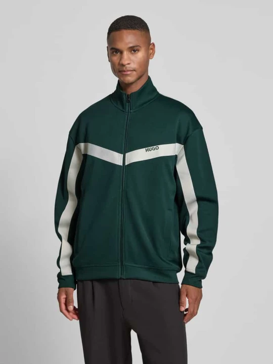 Zdjęcie produktu Bluza rozpinana o kroju relaxed fit z dodatkiem bawełny model ‘DARTI’ Hugo Ciemnozielony