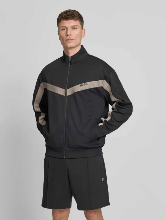 Zdjęcie produktu Bluza rozpinana o kroju relaxed fit z dodatkiem bawełny model 'DARTI' Hugo Czarny