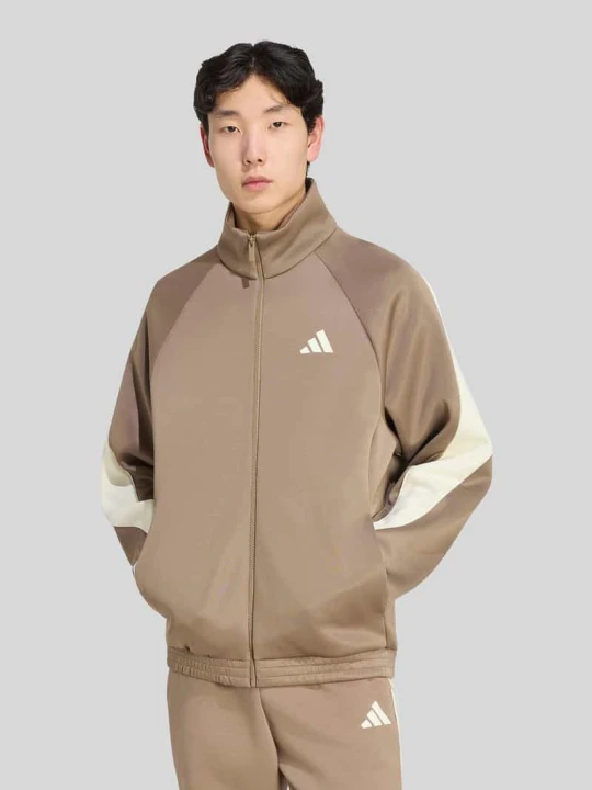 Zdjęcie produktu Bluza rozpinana o kroju relaxed fit z mieszanki bawełny Adidas Beżowy