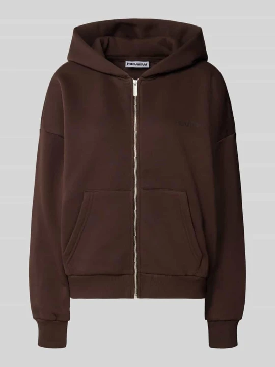 Zdjęcie produktu Bluza rozpinana o kroju relaxed fit z mieszanki bawełny z detalem z logo REVIEW Ciemnobrązowy