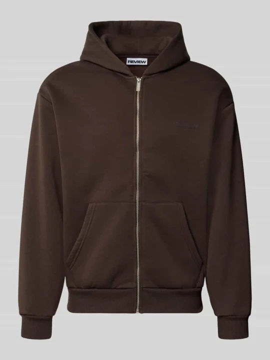 Zdjęcie produktu Bluza rozpinana o kroju relaxed fit z mieszanki bawełny z detalem z logo REVIEW Ciemnobrązowy