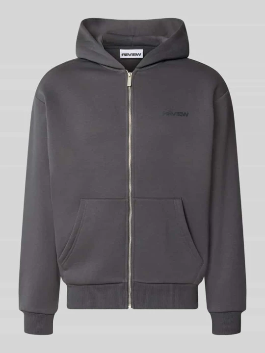 Zdjęcie produktu Bluza rozpinana o kroju relaxed fit z mieszanki bawełny z detalem z logo REVIEW Ciemnoszary