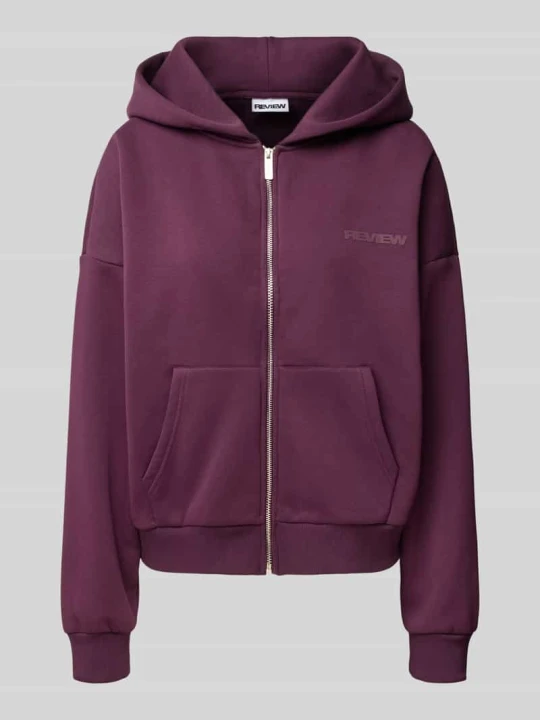 Zdjęcie produktu Bluza rozpinana o kroju relaxed fit z mieszanki bawełny z detalem z logo REVIEW Śliwkowy