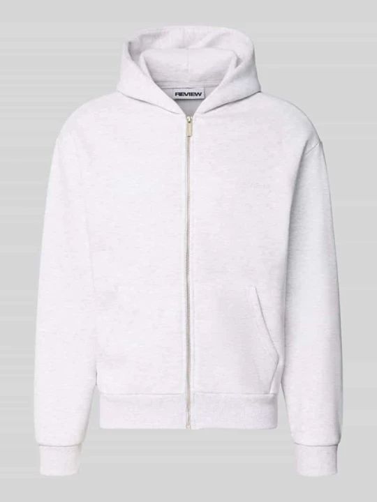 Zdjęcie produktu Bluza rozpinana o kroju relaxed fit z mieszanki bawełny z detalem z logo REVIEW Złamany biały melanż