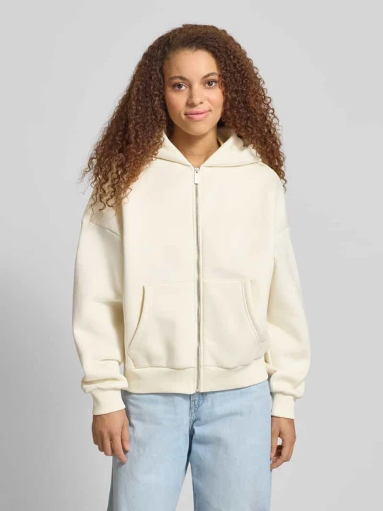 Zdjęcie produktu Bluza rozpinana w kroju relaxed fit z rozdzieloną kieszenią kangurka REVIEW Złamany biały