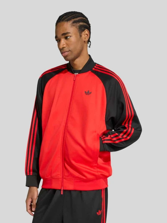 Zdjęcie produktu bluza rozpinana o kroju relaxed fit z wyhaftowanym logo i zamkiem błyskawicznym dwustronnym adidas Originals Czerwony