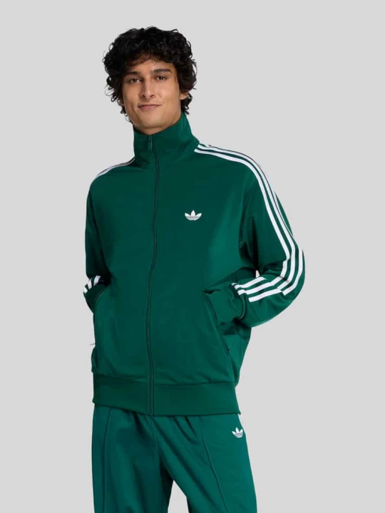 Zdjęcie produktu bluza rozpinana o kroju relaxed fit z wyhaftowanym logo model 'FIREBIRD' adidas Originals Ciemnozielony