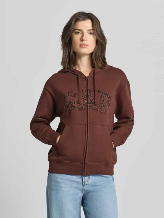 Zdjęcie produktu Bluza rozpinana o kroju relaxed fit z wyhaftowanym logo model ‘Heritage’ GAP Średniobrązowy