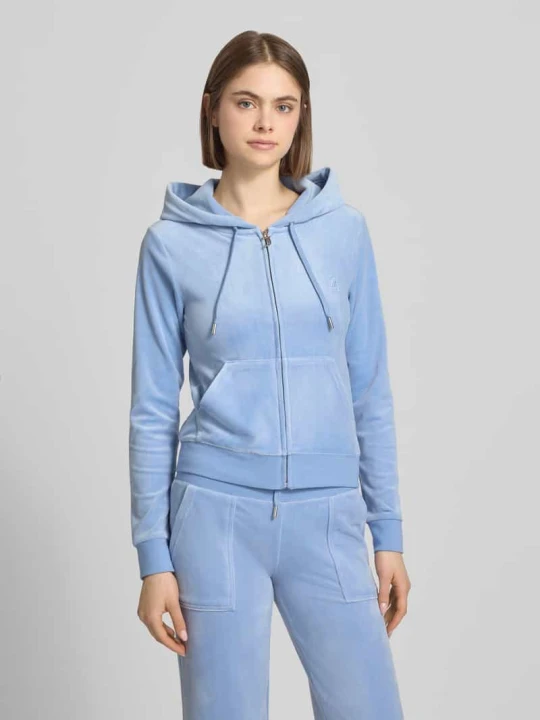 Zdjęcie produktu Bluza rozpinana o kroju slim fit z aksamitu model 'Robertson' Juicy Couture Błękitny