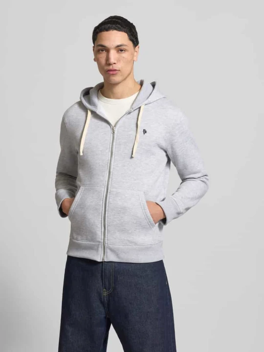 Zdjęcie produktu Bluza rozpinana o kroju slim fit z wyhaftowanym logo REVIEW Jasnoszary melanż