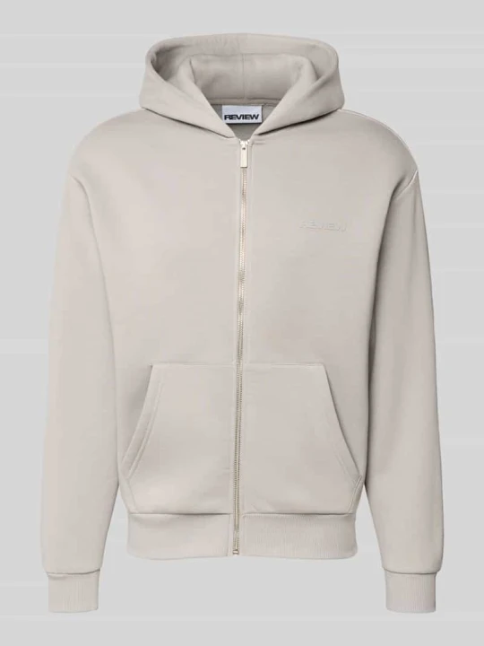 Zdjęcie produktu bluza rozpinana w kroju regular fit z kieszenią kangurka REVIEW Jasnoszary