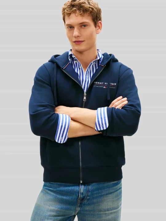 Zdjęcie produktu Bluza rozpinana z detal z logo z czystej bawełna Tommy Hilfiger Granatowy