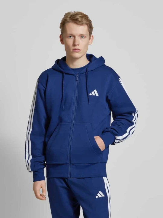 Zdjęcie produktu Bluza rozpinana z dodatkiem wiskozy i wyhaftowanym logo Adidas Granatowy