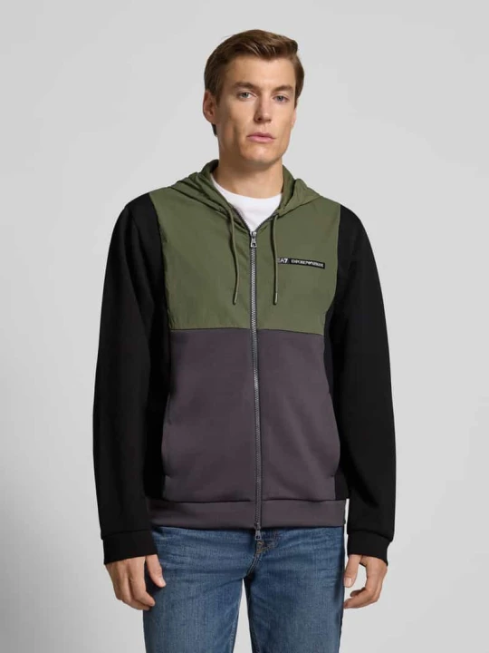 Zdjęcie produktu Bluza rozpinana z dodatkiem wiskozy w stylu Colour Blocking EA7 Emporio Armani