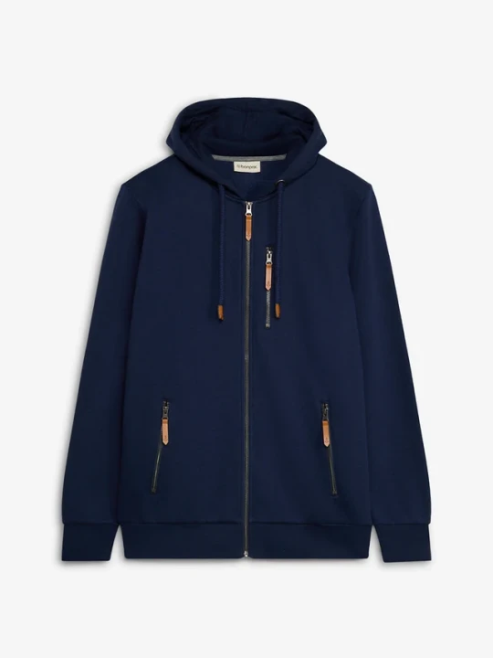Zdjęcie produktu Bluza rozpinana z grubej dzianiny z detalami imitującymi skórę. BonPrix niebieski