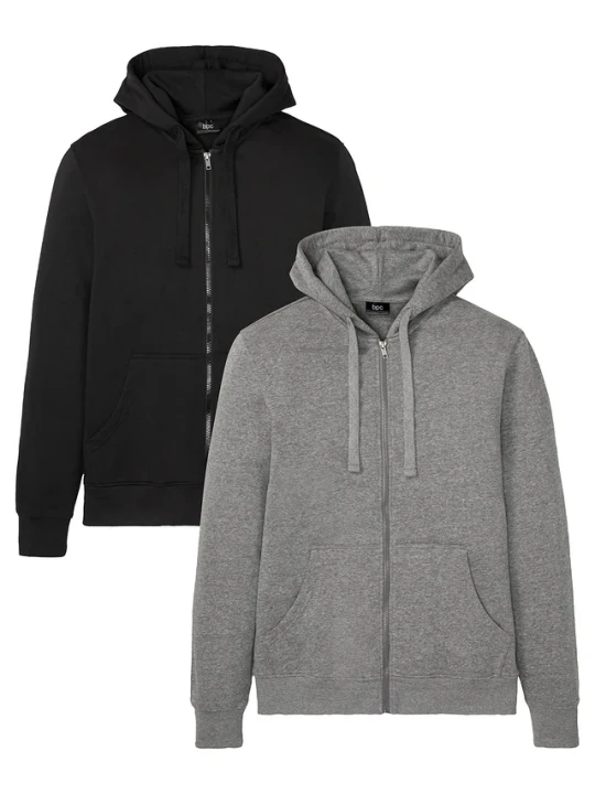 Zdjęcie produktu Bluza rozpinana z kapturem (2 szt.) BonPrix szary
