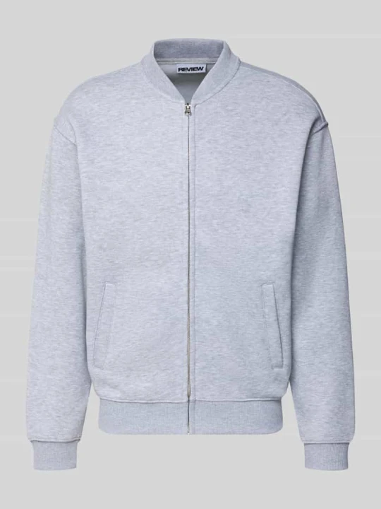 Zdjęcie produktu Bluza rozpinana z kołnierzem w stylu college REVIEW Jasnoszary melanż