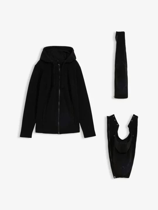 Zdjęcie produktu Bluza rozpinana z polaru 4 w 1 ze wstawkami do noszenia dziecka z przodu i z tyłu BonPrix czarny