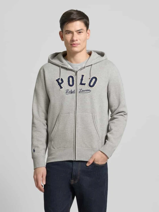 Zdjęcie produktu Bluza rozpinana z wyhaftowanym logo i kieszenią kangurka Polo Ralph Lauren Jasnoszary melanż