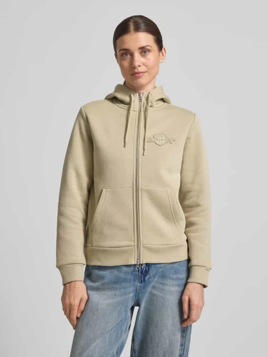 Zdjęcie produktu Bluza rozpinana z zamkiem błyskawicznym dwustronnym i wyhaftowanym logo Gant Piaskowy