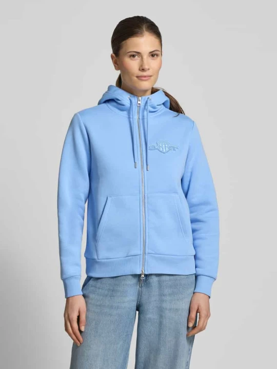 Zdjęcie produktu Bluza rozpinana z zamkiem błyskawicznym dwustronnym i wyhaftowanym logo Gant Jasnoniebieski