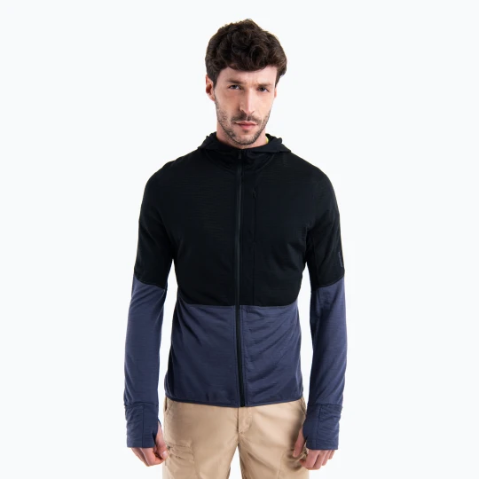 Zdjęcie produktu Bluza trekkingowa męska icebreaker Merino 200 Realfleece Descender Zip Hoodie black / graphite