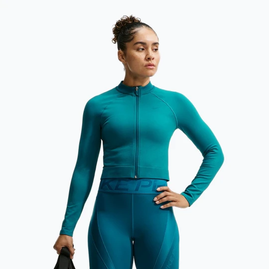 Zdjęcie produktu Bluza treningowa damska Nike Pro Seamless Full Zip Top bright spruce Niebieski