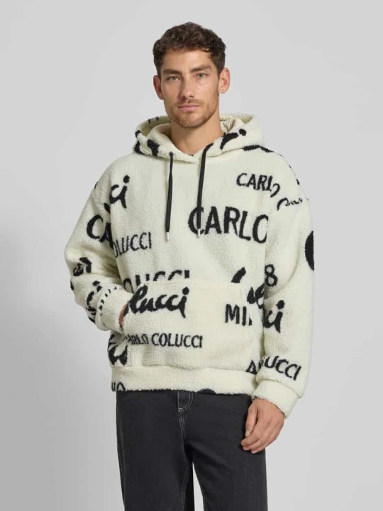 Zdjęcie produktu Bluza typu oversized z kapturem i kieszenią kangurką Carlo Colucci Złamany biały